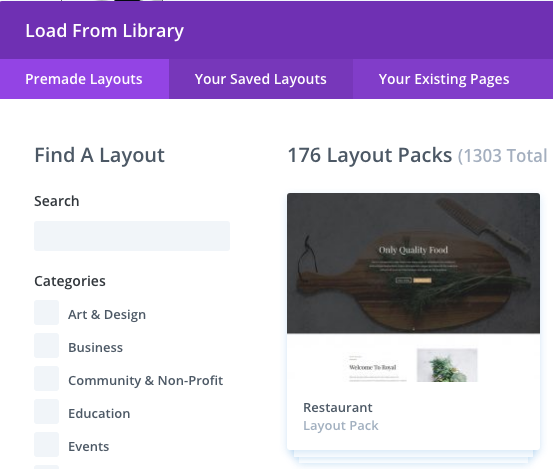 choose a Divi layout